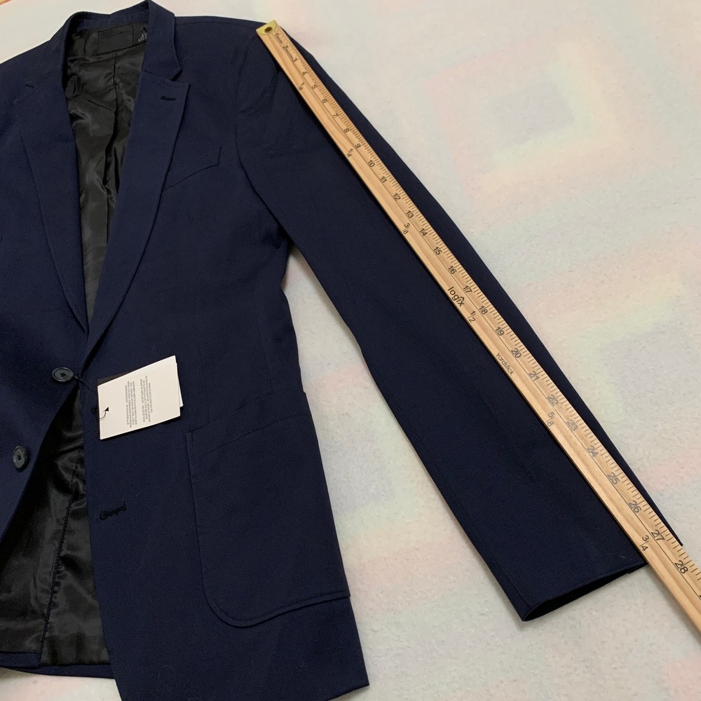 NWT ASOS Men's Navy Blue Slim Fit Blazer Jacket 40 Tall X-Long Cotton Blend - Picture 14 of 16
